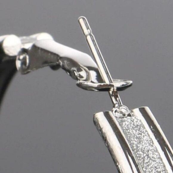 Sparkly Silver Tone Hoop Earrings 2.25" - Picture 2 of 6